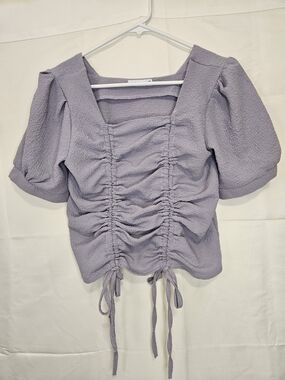 Valleygirl Lavender Ruched Square-Neck Blouse Cottagecore Boho